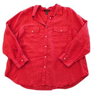 LAUREN RALPH LAUREN 100% Linen Shirt 3X Button Down "Hot Coral" Pink/Orange/Red